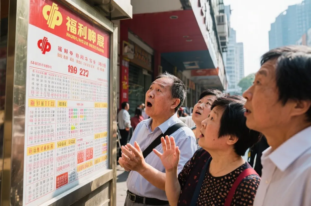 街头市民关注福利彩票开奖公告